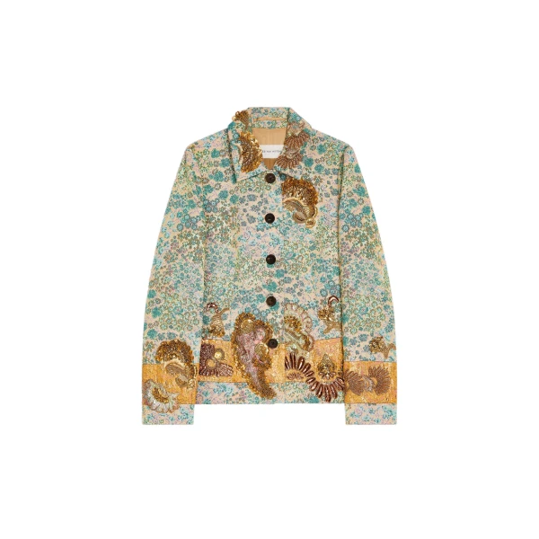 Embroidered floral blazer in Peach