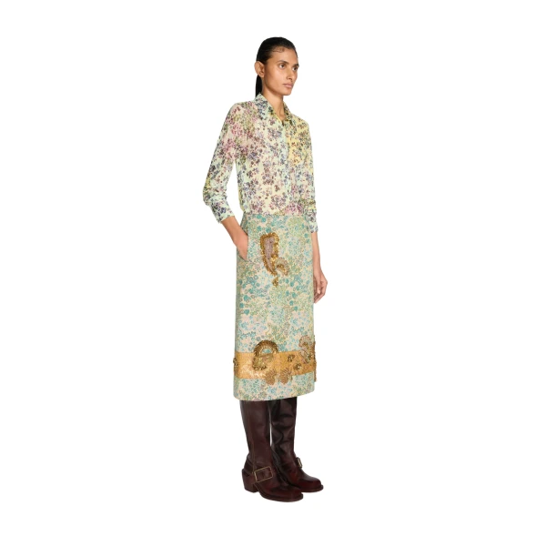 Embroidered floral skirt in Peach - Image 3