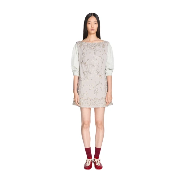 Embroidered mini dress in Light Grey - Image 2