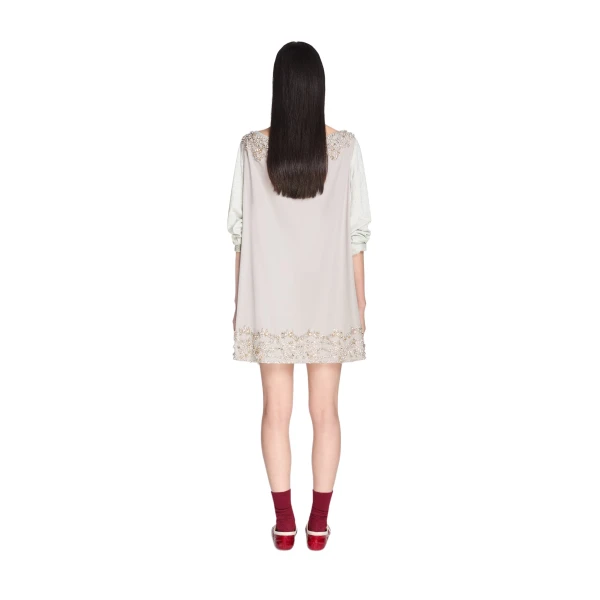 Embroidered mini dress in Light Grey - Image 4