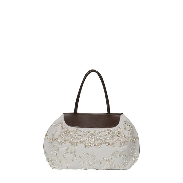 Embroidered shoulder bag in Light Grey - Image 2