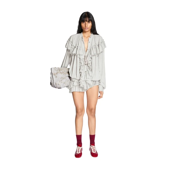 Embroidered shoulder bag in Light Grey - Image 5