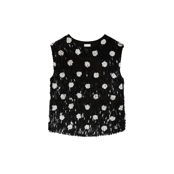 Dries Van Noten Embroidered silk top in Black | Tops | Luxury Shoes 