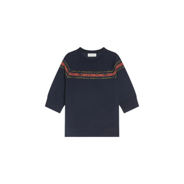 Dries Van Noten Embroidered wool sweater in Navy | Knitwear | Luxury Shoes 