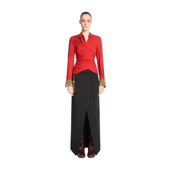 Embroidered wrap shirt in Red - Image 2