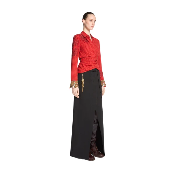 Embroidered wrap shirt in Red - Image 3