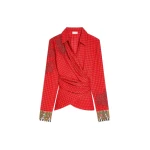 Dries Van Noten Embroidered wrap shirt in Red | Tops | Luxury Shoes 