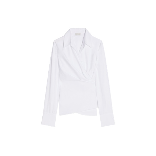 Dries Van Noten Fitted cotton wrap shirt in White | Tops | Luxury Shoes 