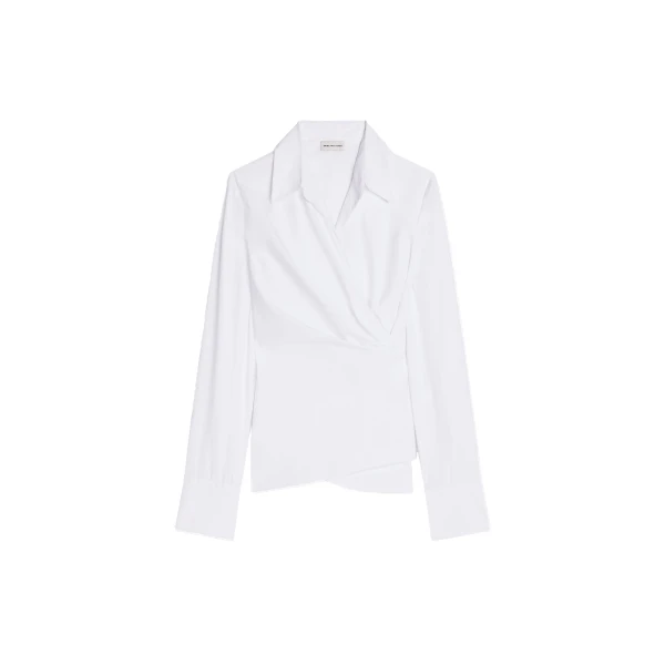 Fitted cotton wrap shirt in White
