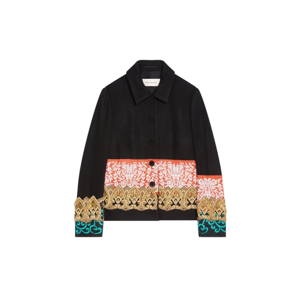Fitted embroidered wool blazer in Black