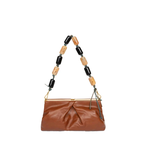 Folded leather clutch in Tan