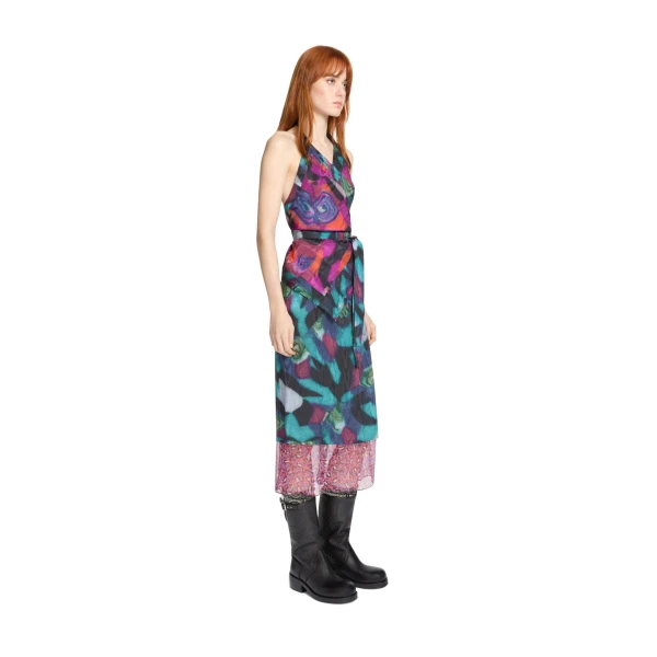 Halterneck moiré top in Fuchsia - Image 3