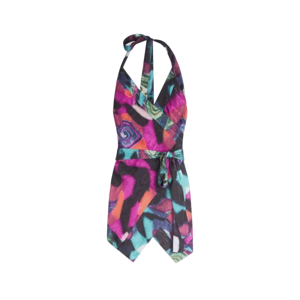 Halterneck moiré top in Fuchsia