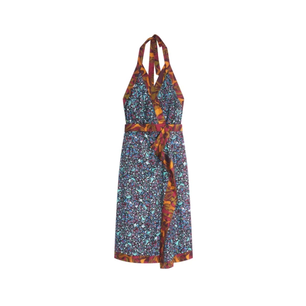 Dries Van Noten Halterneck viscose dress in Petrol | Dresses | Luxury Shoes 