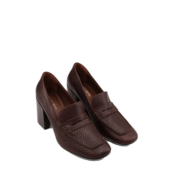 Heeled leather loafers in Burgundy - Image 3