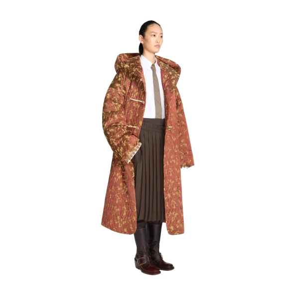 Jacquard duffel coat in Rust - Image 3