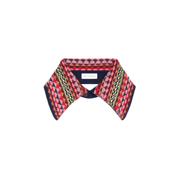 Jacquard wool collar in Navy - Image 3