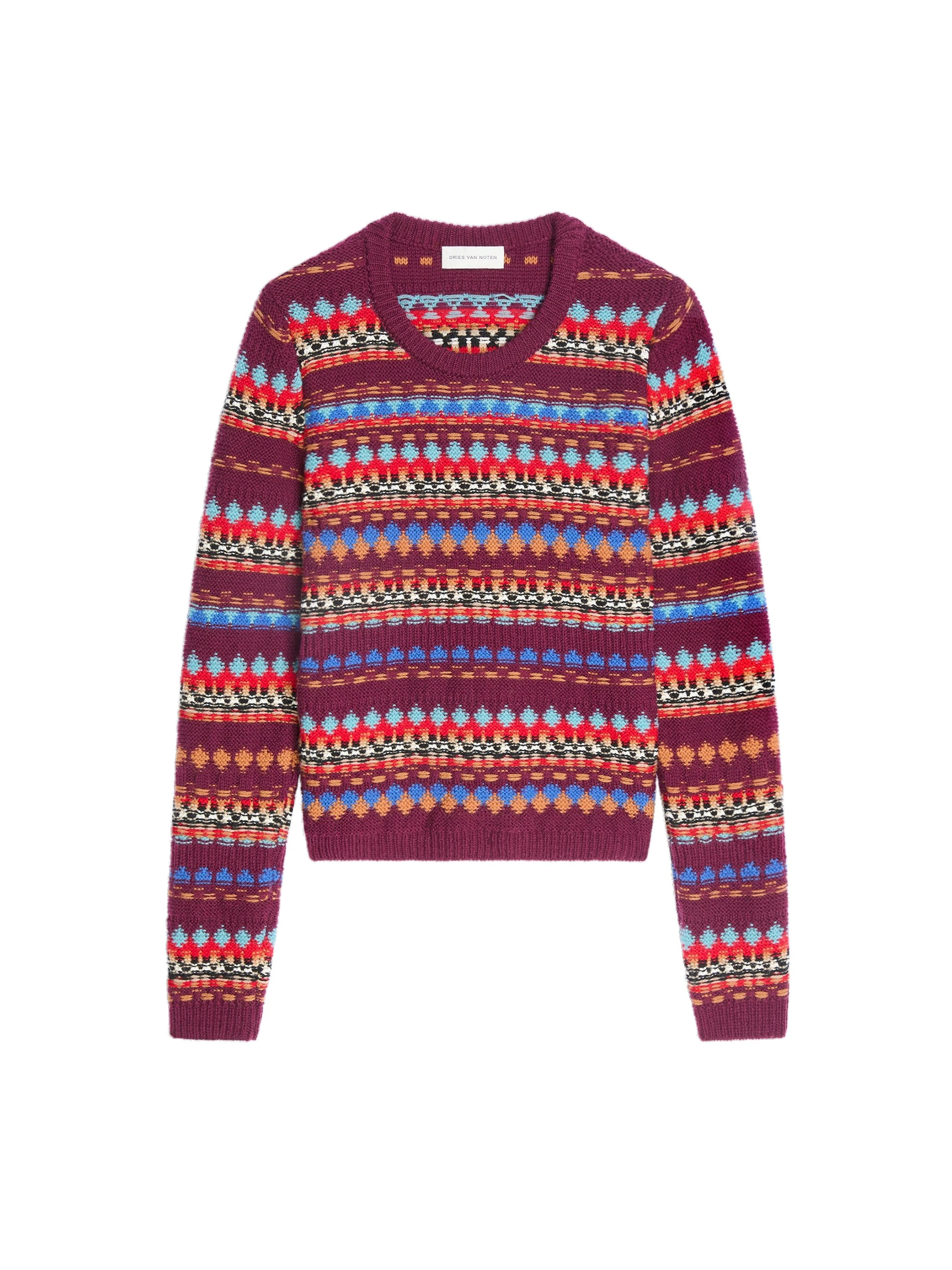 Dries Van Noten Jacquard wool sweater in Bordeaux | Knitwear | Luxury Shoes Dries Van Noten Jacquard wool sweater in Bordeaux | Knitwear | Luxury Shoes