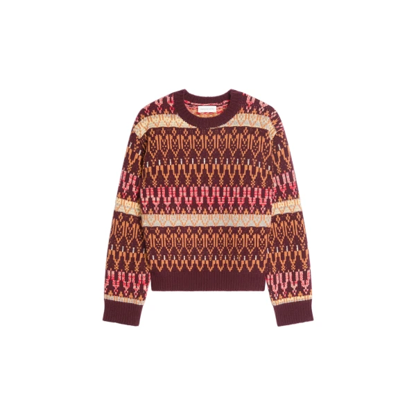 Jacquard wool sweater in Burgundy