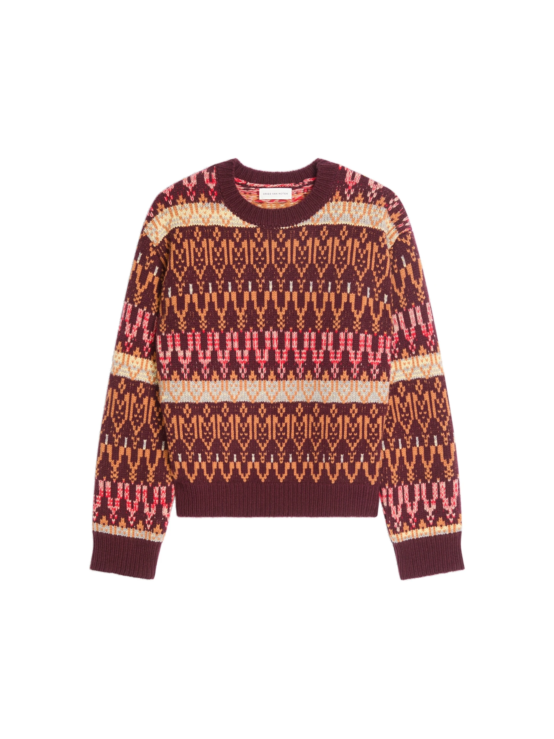 Dries Van Noten Jacquard wool sweater in Burgundy | Knitwear | Luxury Shoes Dries Van Noten Jacquard wool sweater in Burgundy | Knitwear | Luxury Shoes