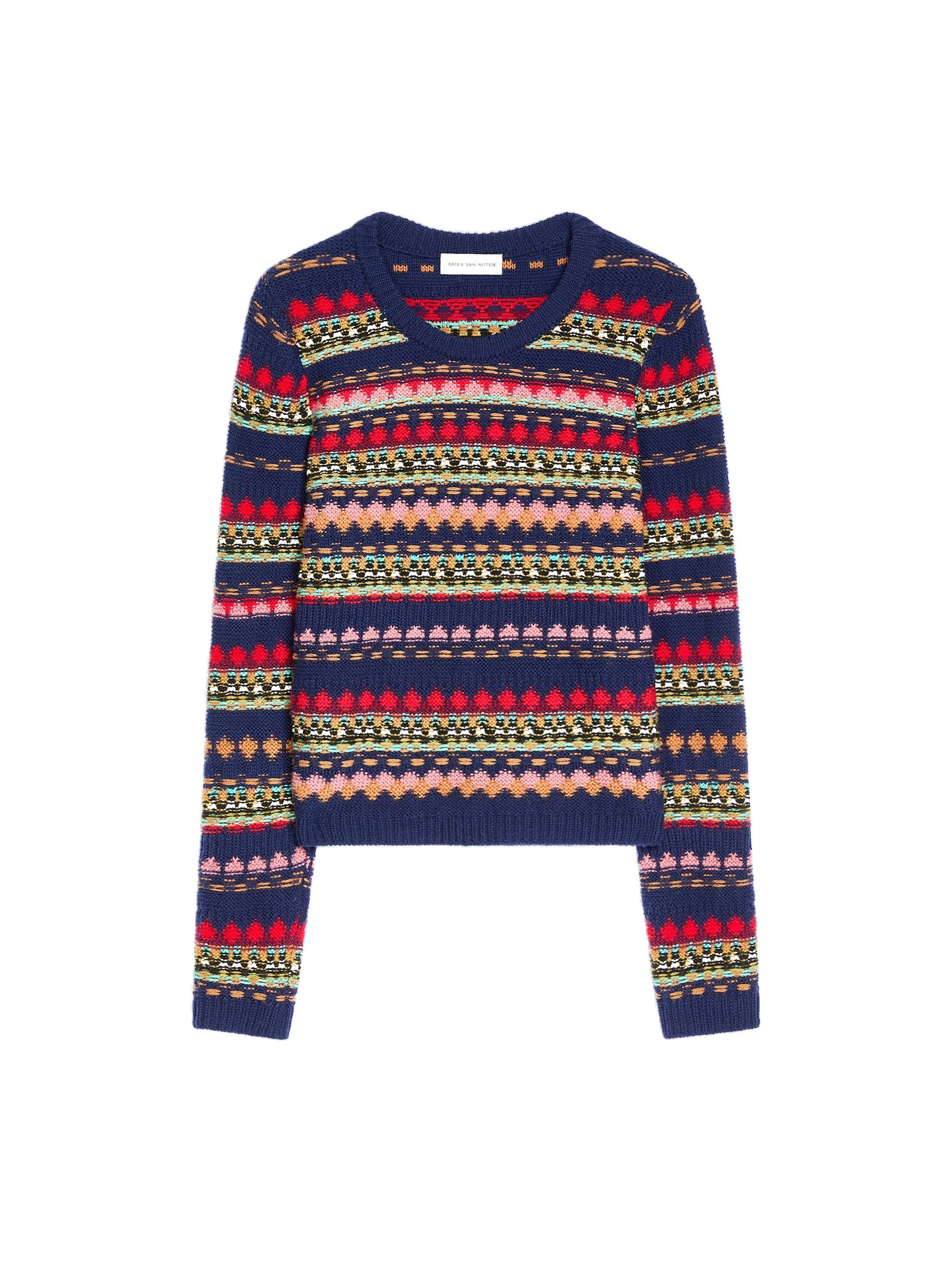 Dries Van Noten Jacquard wool sweater in Navy | Knitwear | Luxury Shoes Dries Van Noten Jacquard wool sweater in Navy | Knitwear | Luxury Shoes