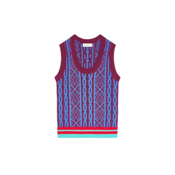 Dries Van Noten Jacquard wool top in Bordeaux | Knitwear | Luxury Shoes 