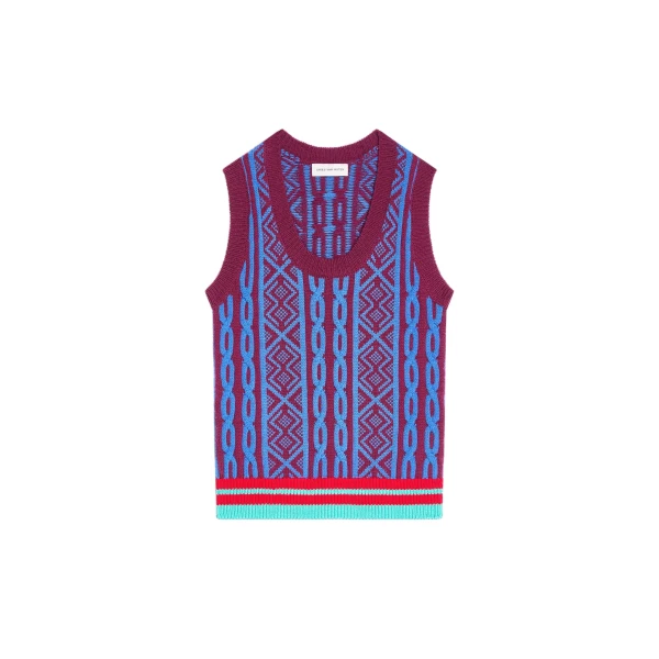 Jacquard wool top in Bordeaux