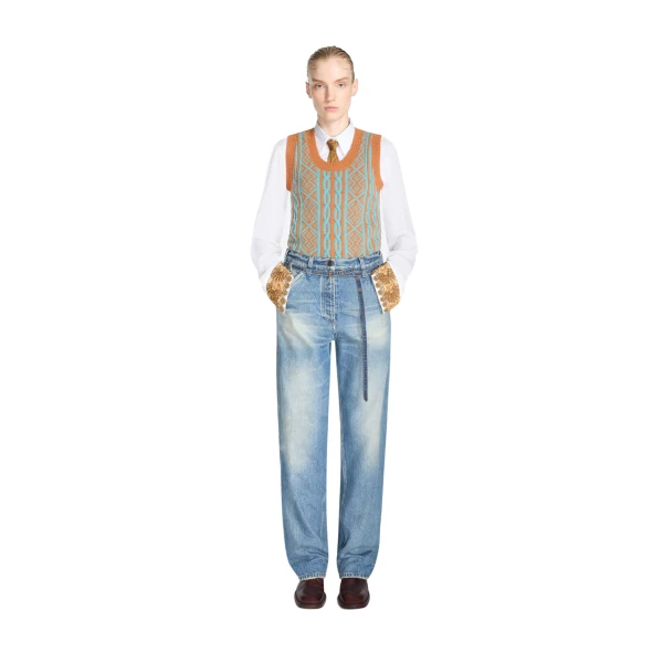 Jacquard wool top in Ocra - Image 2