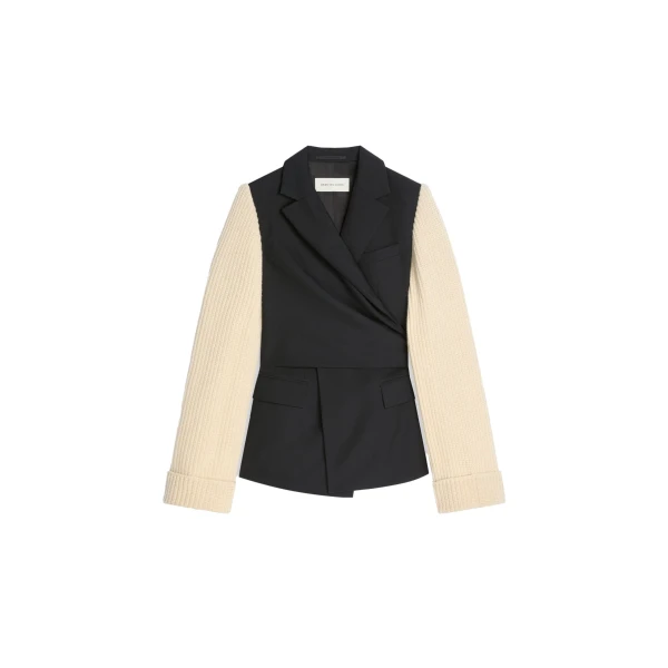 Dries Van Noten Knitted sleeves wool blazer in Black | Jackets | Luxury Shoes 