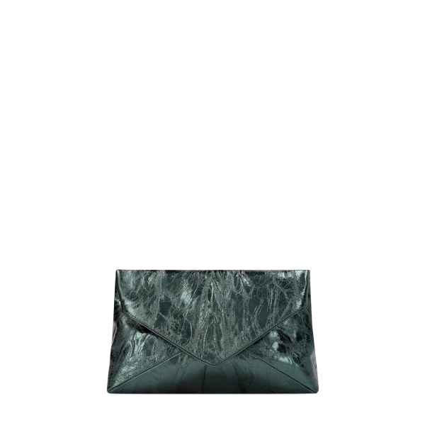 Large leather envelope bag in Forest - Image 2