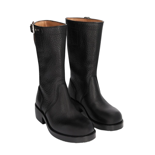 Leather biker boots in Black - Image 3