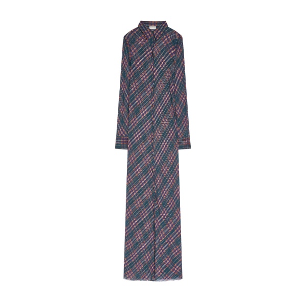 Dries Van Noten Long lurex shirt dress in Blue | Dresses | Luxury Shoes 
