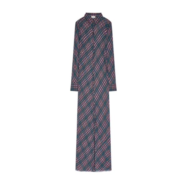 Dries Van Noten Long lurex shirt dress in Blue | Dresses | Luxury Shoes 