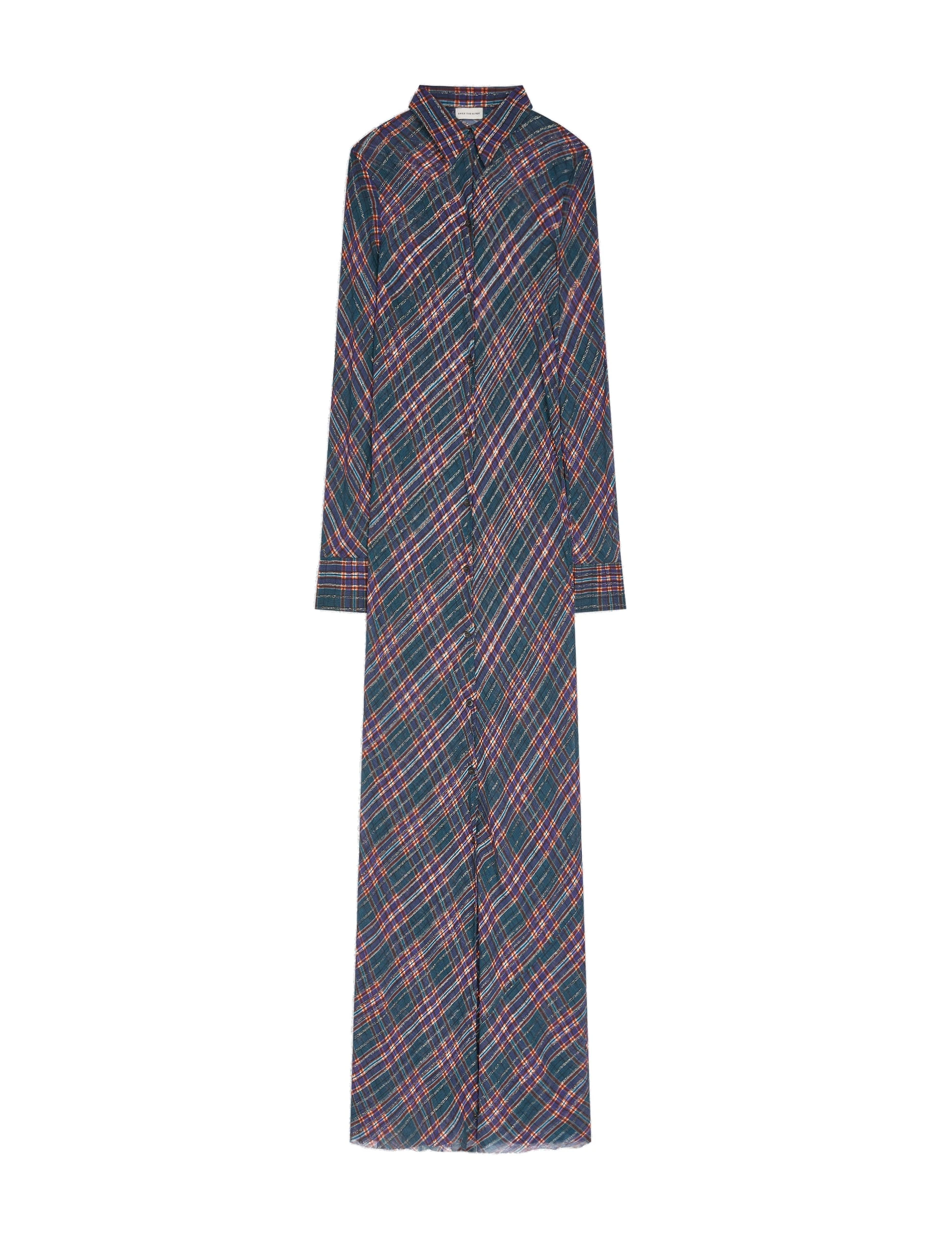 Dries Van Noten Long lurex shirt dress in Blue | Dresses | Luxury Shoes Dries Van Noten Long lurex shirt dress in Blue | Dresses | Luxury Shoes
