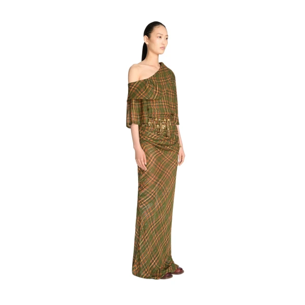 Long off-shoulder lurex dress in Khaki - Image 3