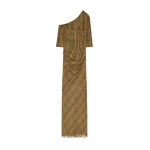 Dries Van Noten Long off-shoulder lurex dress in Khaki | Dresses | Luxury Shoes 