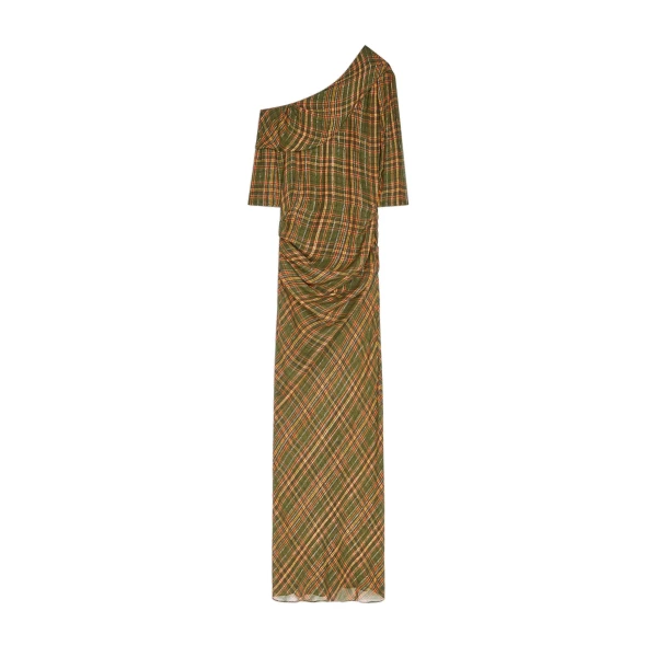 Long off-shoulder lurex dress in Khaki