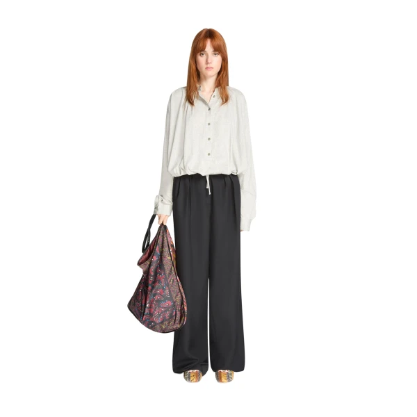 Loose cotton blouse in Grey Melange - Image 2