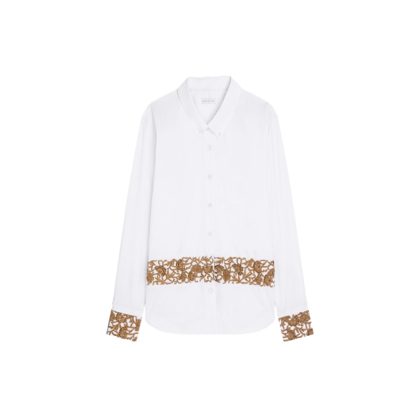 Dries Van Noten Loose embroidered cotton poplin shirt in White | Tops | Luxury Shoes 