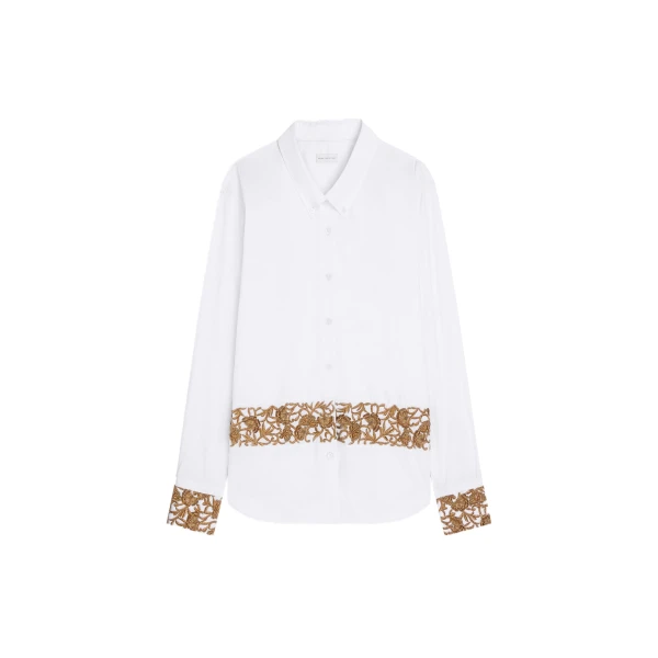 Loose embroidered cotton poplin shirt in White