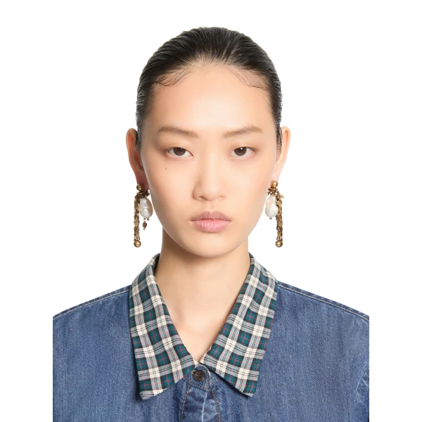 Ornamented pendant earrings in Old Brass - Image 2