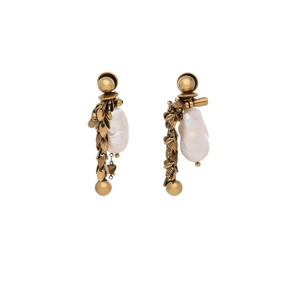 Ornamented pendant earrings in Old Brass