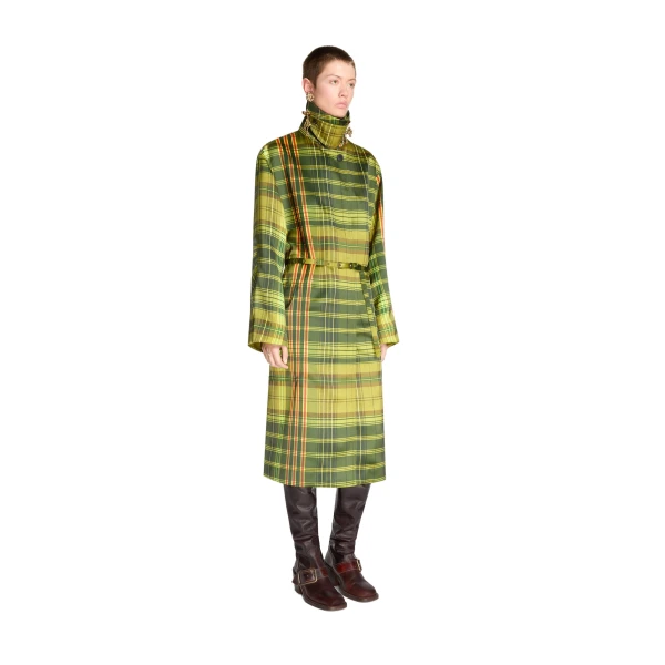 Oversized checked coat in Neon Yellow - Image 3
