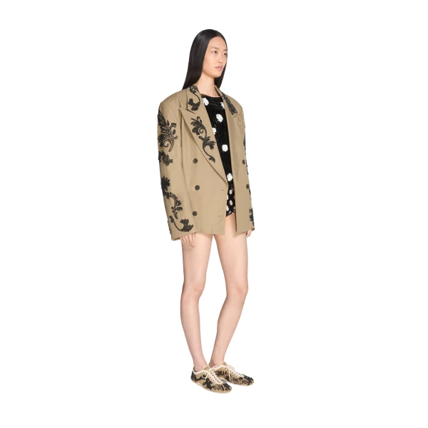 Oversized embroidered blazer in Camel - Image 3