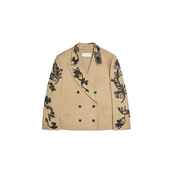 Oversized embroidered blazer in Camel