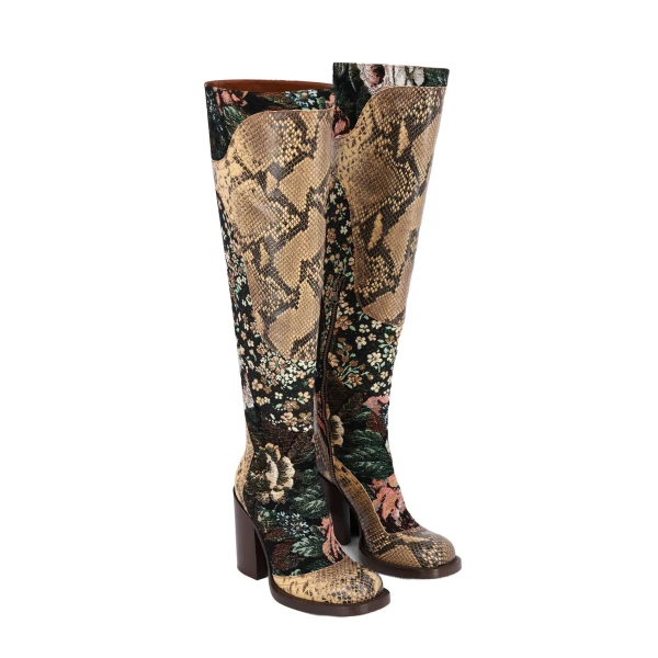 Patchwork leather boots in Forest - Image 3