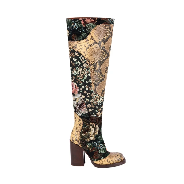 Patchwork leather boots in Forest