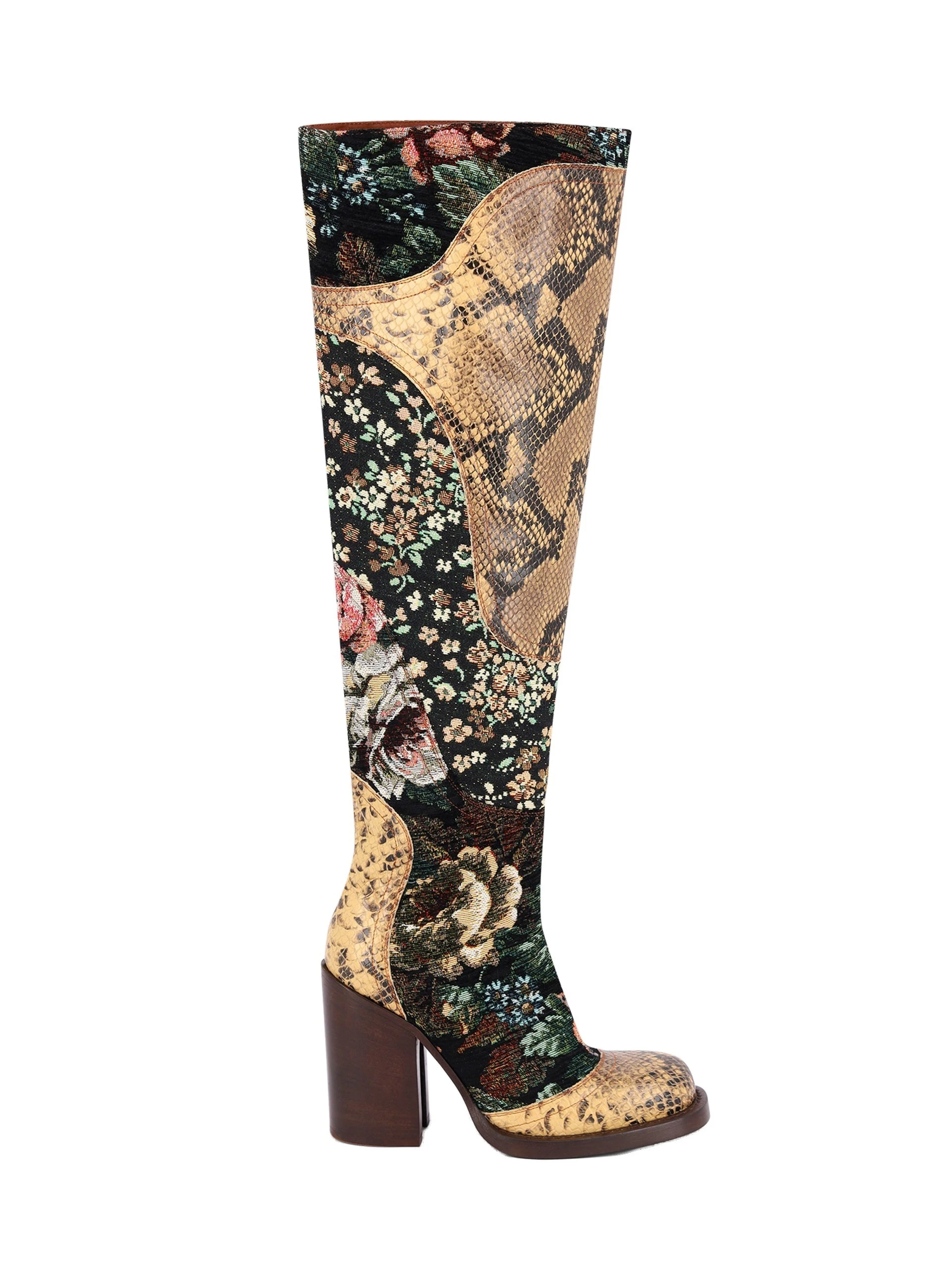 Dries Van Noten Patchwork leather boots in Forest | Boots | Luxury Shoes Dries Van Noten Patchwork leather boots in Forest