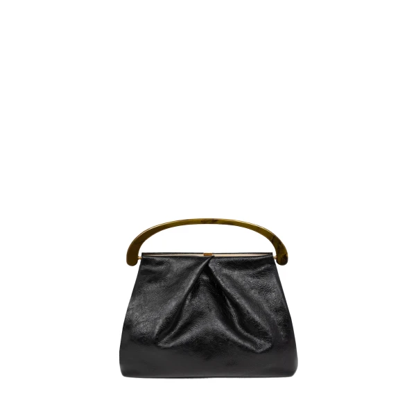 Pleated leather bag in Black