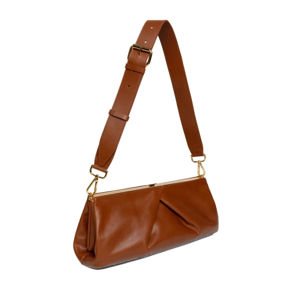Pleated leather clutch in Tan - Image 3